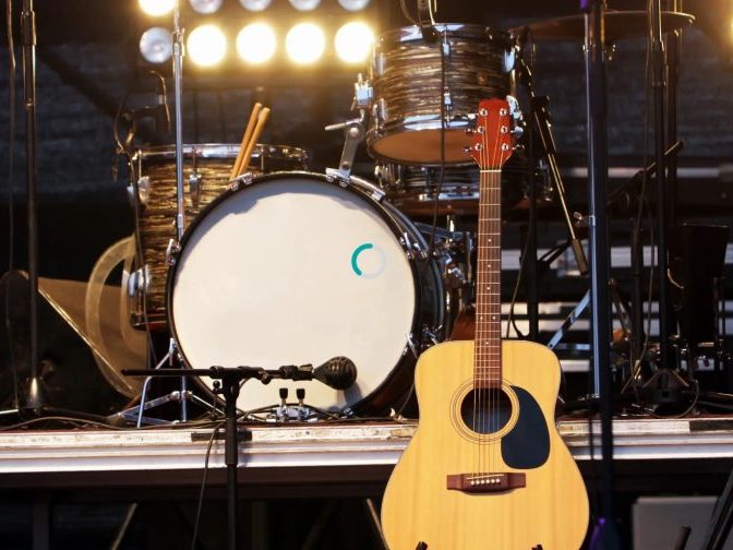 band stage Stage with drums and guitar