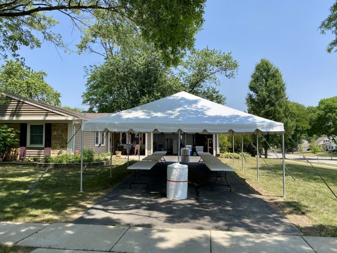 20×30 FT – Schaumburg 20x30 frame tent setup on a driveway
