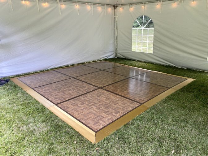 Dance Floor – 12×12 12x12 oak parquet dance floor under a tent