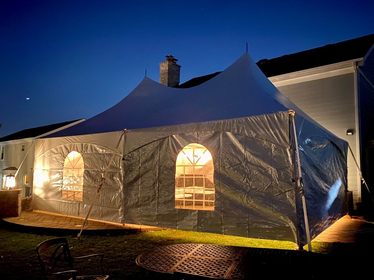 20x30highpeaktentatnightjpg 20x30 heated high peak tent